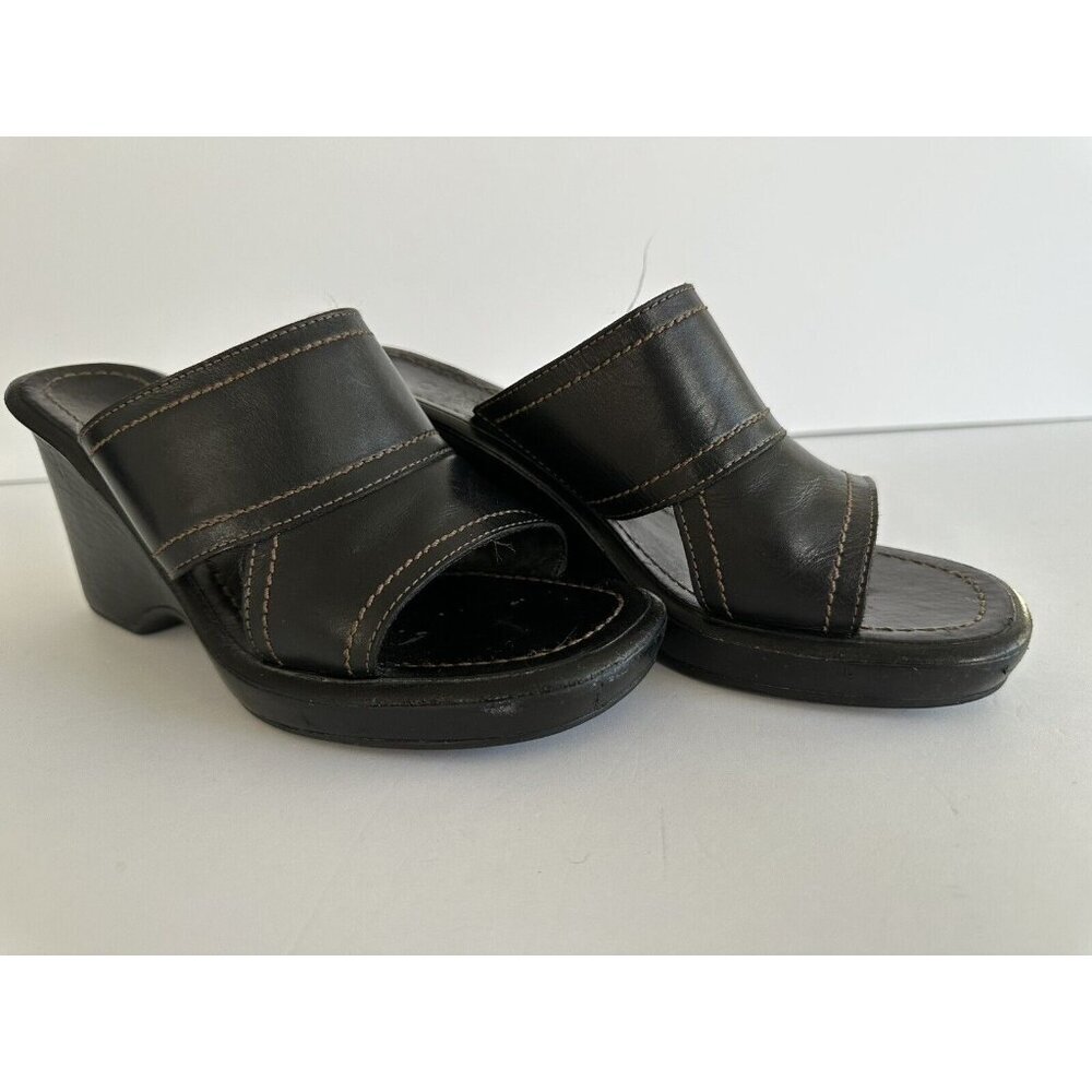 Cole Haan Country Mule Chunky Sandals Black Leather Women's 6.5B Brazil Comfort